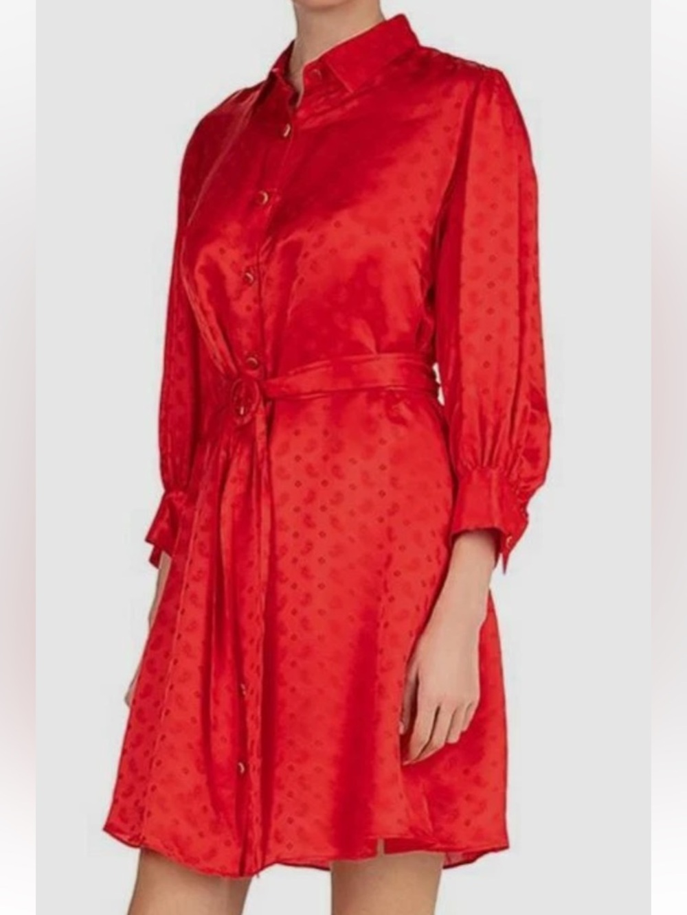 The Kooples Paisley Red Long Sleeve Satin Belted Shirt Dress NWT $450